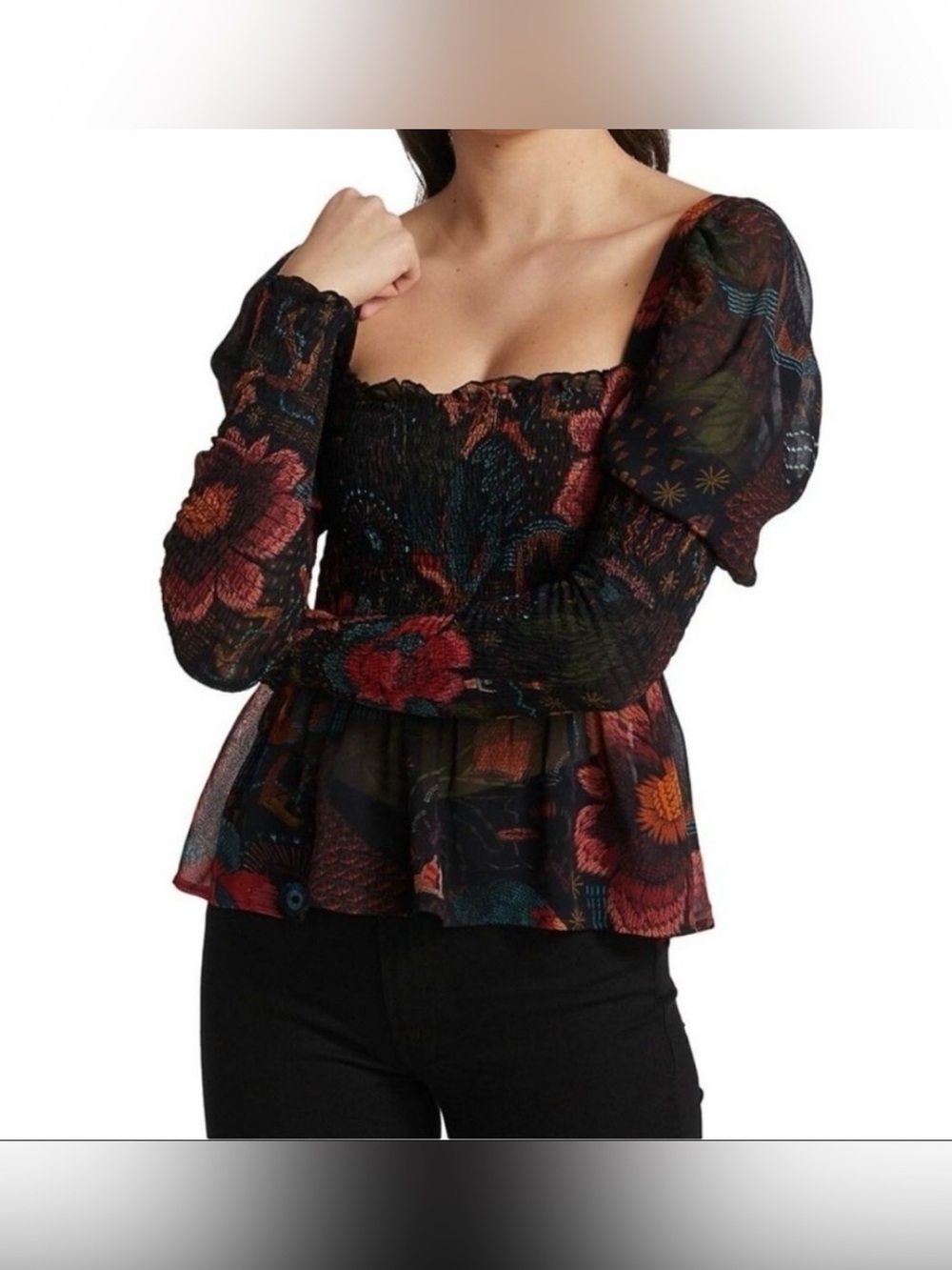 🌺Farm Rio Black River Creatures Smocked Blouse